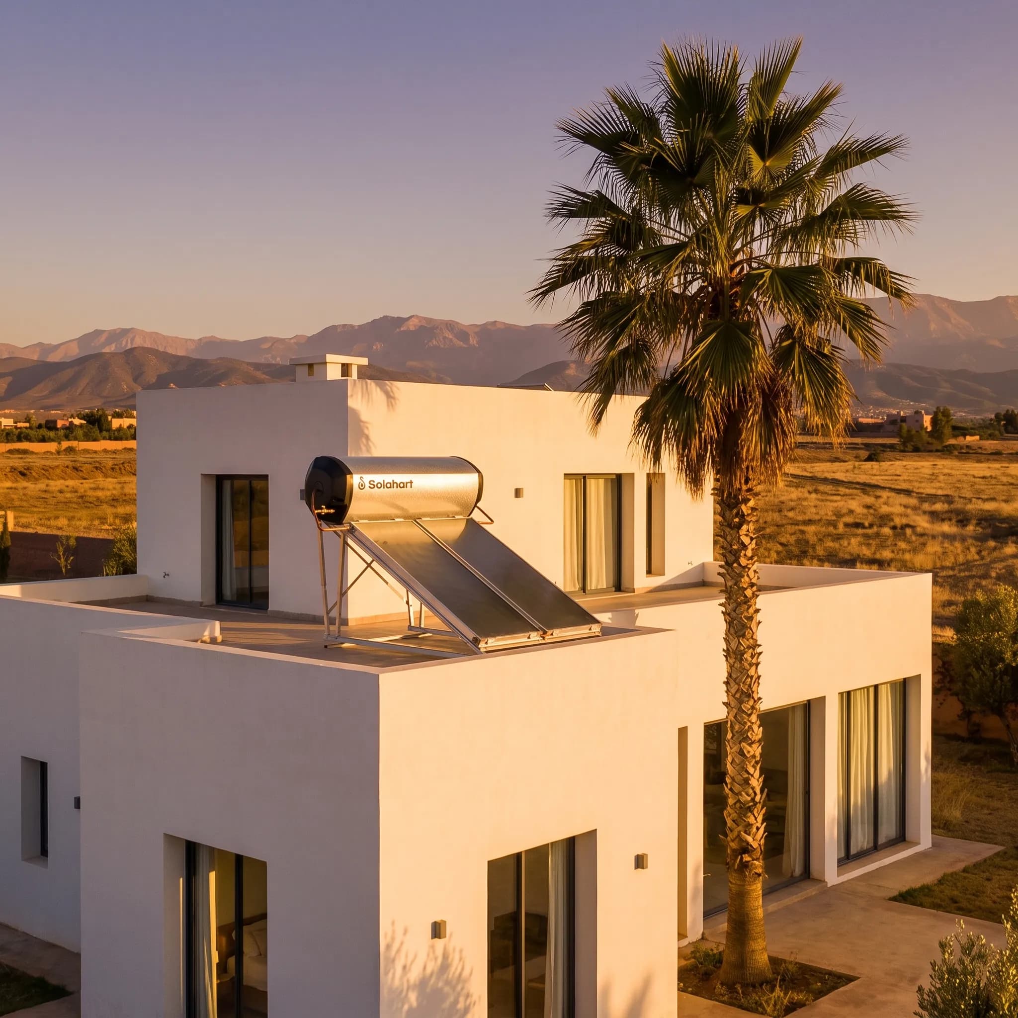 Chauffe-eau solaire Solahart sur le toit d'une villa marocaine